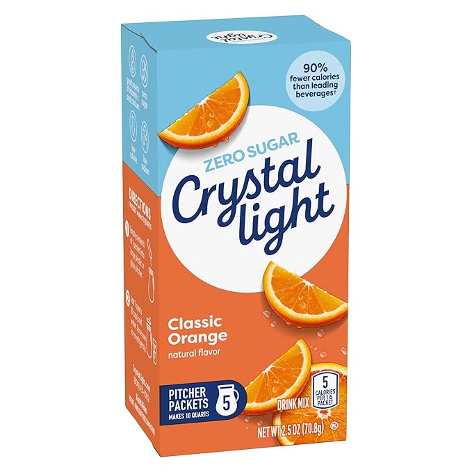 Crystal Light Classic Orange with Vitamin C & Calcium Drink Mix (20 Pitcher Packets, 4 Canisters of 5)
