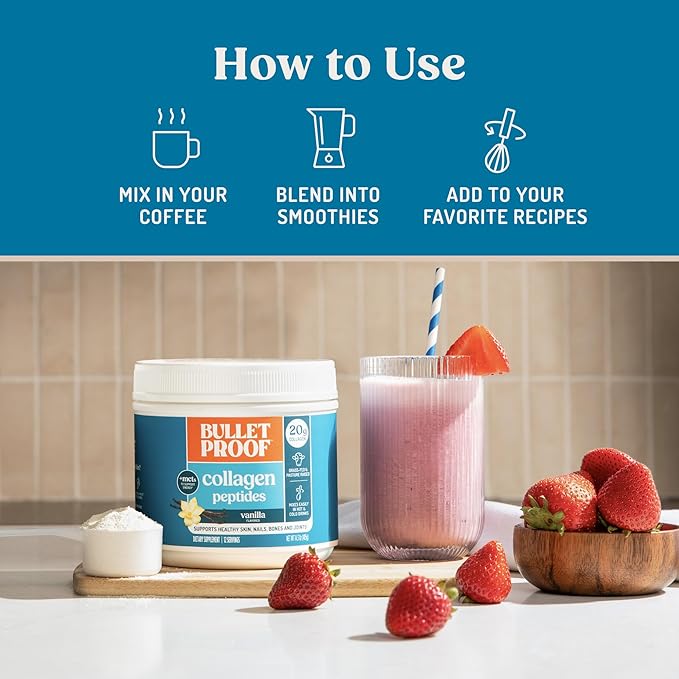 Bulletproof Vanilla Collagen Peptides Powder with MCT Oil, 14.3 Ounces, Grass-Fed Collagen Protein for Skin, Bone and Joint Support, Pasture Raised, No Added Hormones, Packaging May Vary