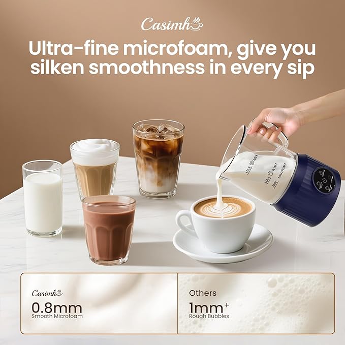 4-in-1 Milk Frother, Electric Milk Frother and Steamer with LED Touch Screen, Non-stick Bottom, Milk Warmer 13.52oz for Lattes, Cappuccinos, and Macchiatos at Home (Navy blue)