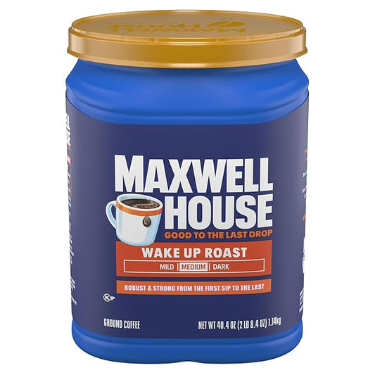Maxwell House Ground Coffee, Kosher, 1 Canister, for Mornings and Afternoon Pick-Me-Ups, Wake Up Roast, Medium Roast, 40.4 oz