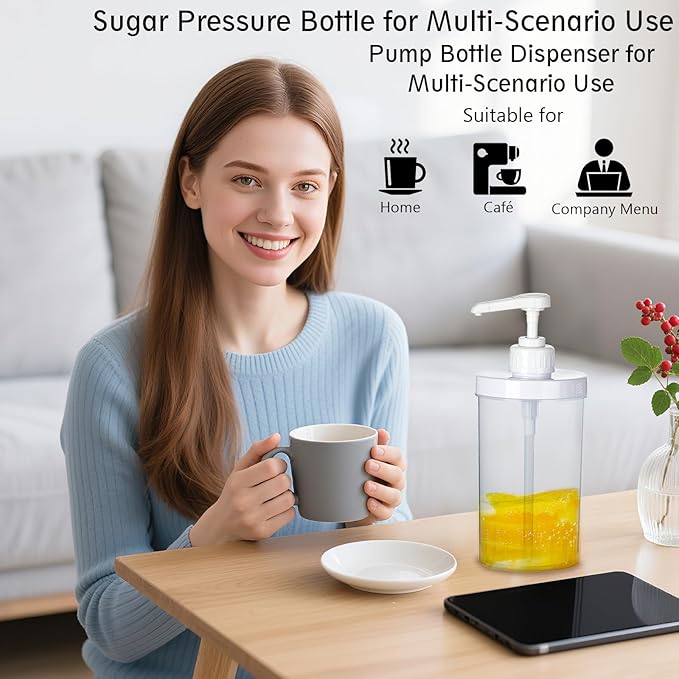 Uceoo Coffee Syrup Dispenser, Plastics Syrup Bottle with Plastic Pump, 33.8 Oz Large Capacity Circular Syrup Pump Dispensers for Coffee Bar, Simple Pump Bottle for Honey, Condiments, Salad Dressings