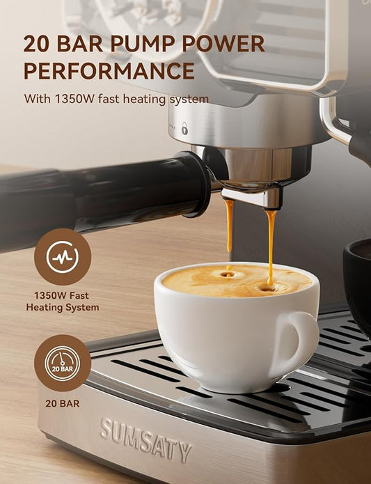 Espresso Machine 20 Bar Espresso Maker with Milk Frother Steam Wand, Professional Expresso Machine for Home Cappuccino & Latte Maker, Retro Coffee Maker with 61oz Water Tank, Black