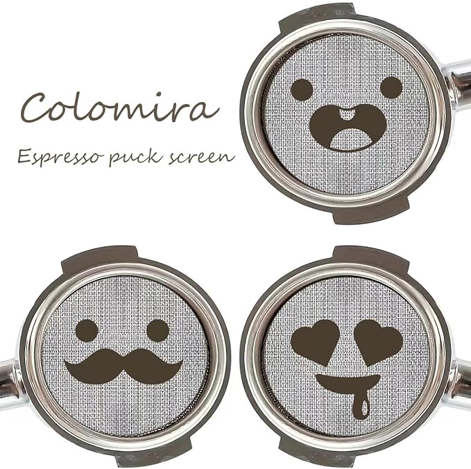 58.5mm Espresso Puck Screen 3-Pack, Lower Shower Screen, Metal Coffee Reusable Filter for 58mm Espresso Portafilter Basket, 1.7 Thickness - 316 Stainless Steel(Cute Face)