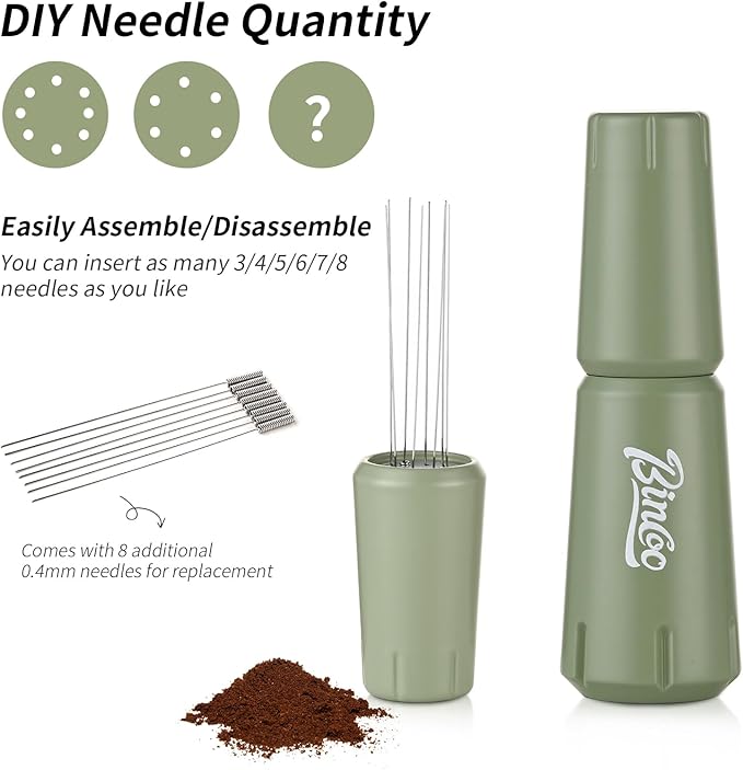 WDT Espresso Distribution Tool - Espresso Stirrer Tool with Stand,Coffee Stirrer Tools for Barista with 0.4mm 8 Needles,Aluminum Alloy Handle