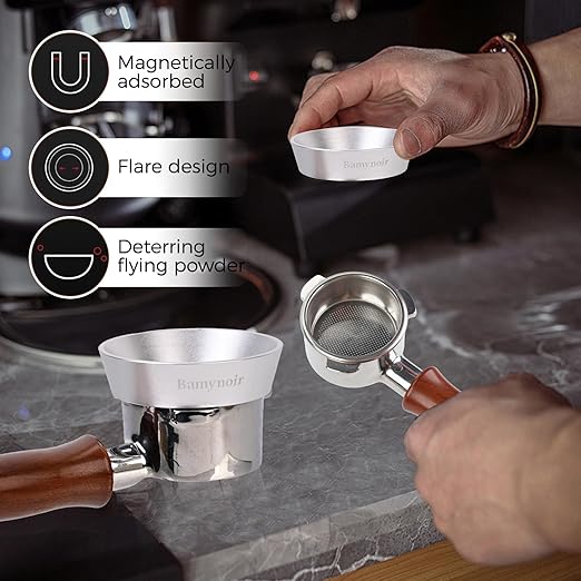 Bamynoir Magnetic 51mm dosing Funnel Compatible with protafilter,Espresso Coffee Dosing Ring - 20mm Anodized with 8 Neodymium (Silver, 51mm)