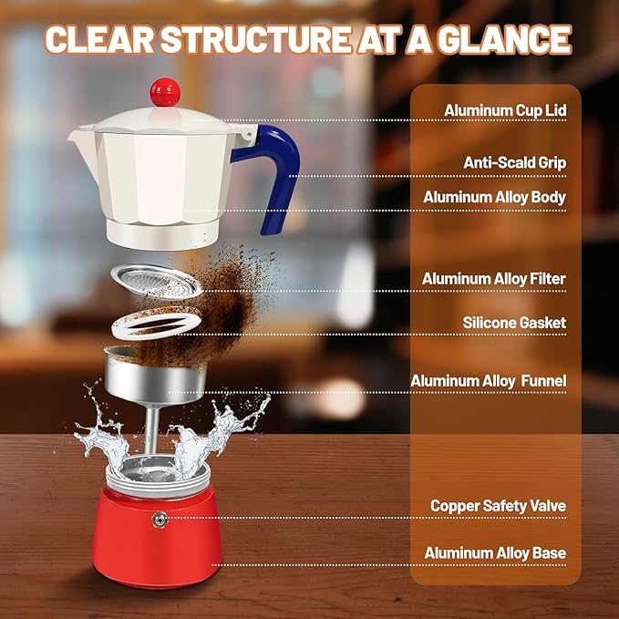 DITOSH 3 Cup Aluminum Espresso Stovetop Moka Pot Express Coffee Maker Percolator Italian Classic Mocha Coffee Machine for Italian and Cuban Cafe Brewing for Home & Camping 150ml 5oz