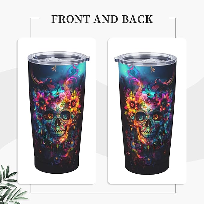 Skull Tumbler with Lid and Straw 20oz Coffee Tumblers Leakproof Stainless Steel Travel Mug Vacuum Insulated Cup for Iced and Hot