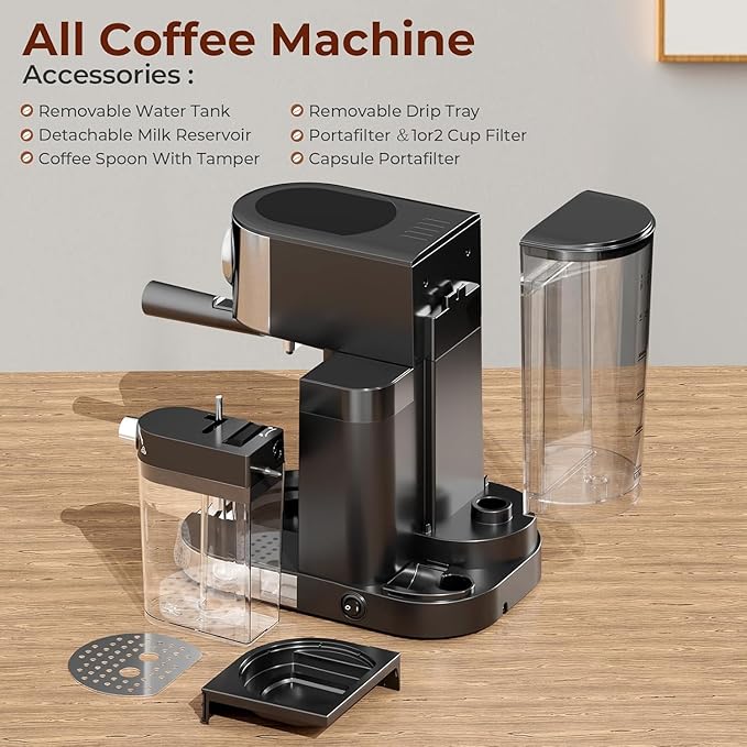 Espresso Machine 20 Bar, Super Compact Espresso Maker Stainless Steel with Touch Screen, Professional Coffee Machine, Automatic Milk Frother for Cappuccino