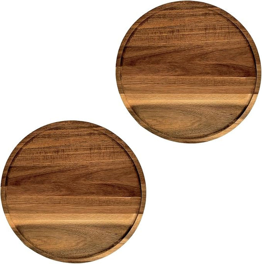 Set of 2 Round Wooden Decorative Serving Tray 13.8 Inch for Coffee Table and Home Decor, Round Wood Tray for Table Centerpiece, Small Candle Tray, Acacia, Appetizer Charcuterie Board