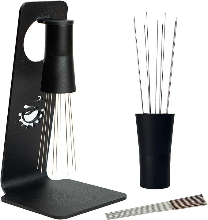 MiiCoffee WDT Tool, Magnetic Coffee Stirrer 0.4mm 9 Installed Pins + 0.25mm 9 Extra Needles for Espresso Distribution Tool with Metal Stand for Barista Espresso (Black)