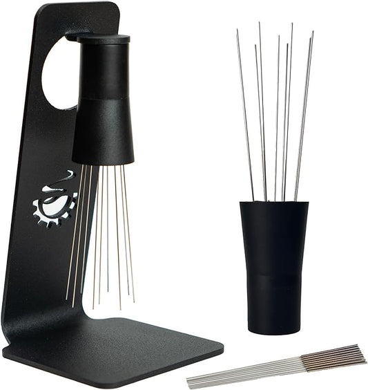 MiiCoffee WDT Tool, Magnetic Coffee Stirrer 0.4mm 9 Installed Pins + 0.25mm 9 Extra Needles for Espresso Distribution Tool with Metal Stand for Barista Espresso (Black)