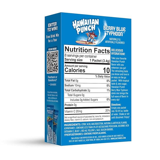 Hawaiian Punch Powder Drink Mix – Sugar Free & Delicious, Excellent source of Vitamin C (Berry Blue Typhoon, 96 Sticks)