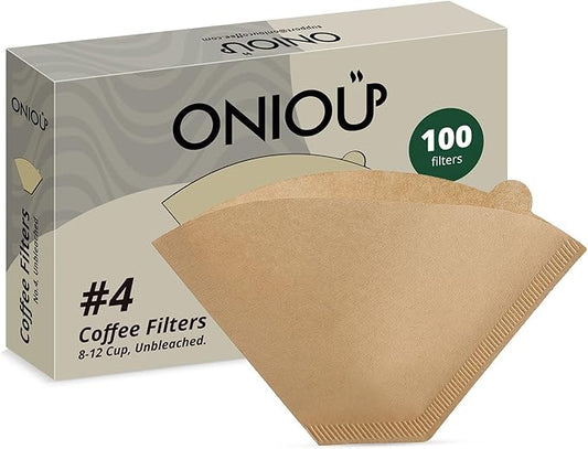 100 Count Coffee Filters #4, ONIOU Number 4 Cone Coffee Paper Filters 8-12 Cup Unbleached, Natural Coffee Filters 4 Cone Paper for Ninja Cuisinart Coffee Makers