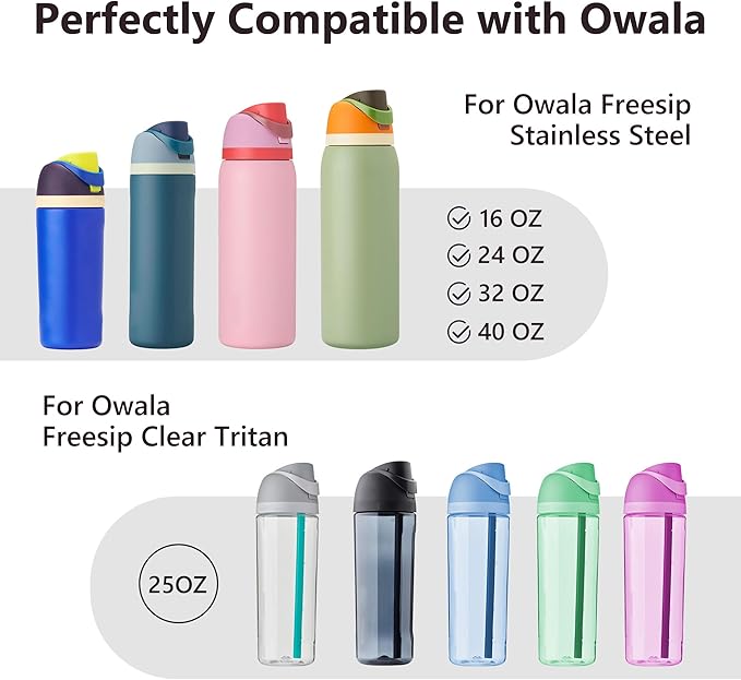 2 IN 1 Replacement Lid for Owala Freesip, Compatible with Owala Cup 16oz 24oz 32oz 40oz, One Button Water Bottle Top Lid Replacement Accessory and Straws, Leakproof, BPA-Free, Black