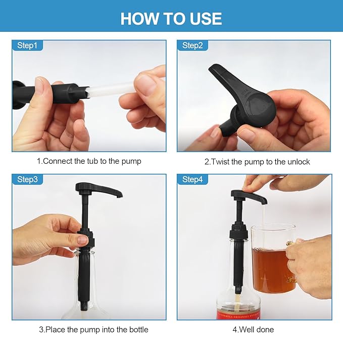 6 Pcs Black Coffee Syrup Pumps, Compatible with 25.4 Oz/750ml Bottles, Great for Home & Coffee Bar Drinking Mixes, Tea, Beverage, Cocktails