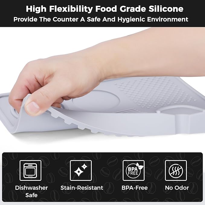 EZHPYK Espresso Tamping Mat for Counter – Food Grade Silicone Multi-Slot Coffee Tamper Mat for Barista Espresso Machine Accessories – Waterproof Neat Tamp Station Coffee Bar Mat for Countertop Gray