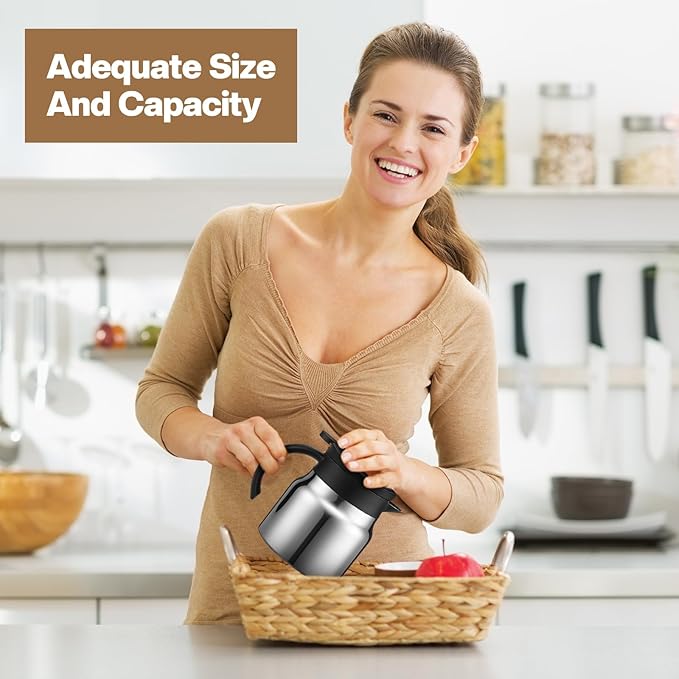 2 Pcs Thermal Coffee Carafe for Keeping Hot/Cold Stainless Steel Small Coffee Creamer Container Double Wall Vacuum Insulated Tea pot Beverage Dispenser for Milk Hot Chocolates(Sliver,27 oz)