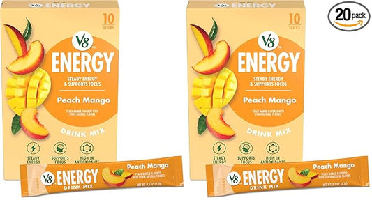 V8 Energy Peach Mango Energy Drink Powder, .10 oz Packet (10 Count) (Pack of 2)