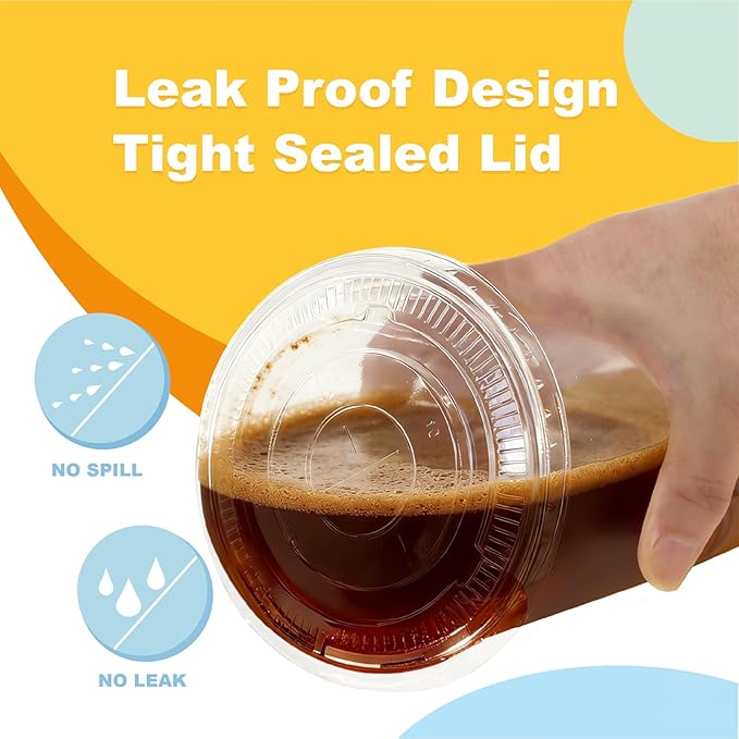 Coolcap 12 oz 100 Pack Disposable Clear Plastic Cups with Lids and Straws, Food Safe Bulk Iced Coffee Cups for Smoothies, Milkshakes and Other Cold Drinks