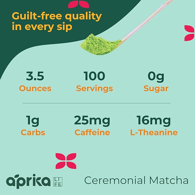 AprikaLife Organic Matcha Powder, USDA & JAS Certified, No Sugar Added, Authentic Japanese Ceremonial Grade Matcha Green Tea Powder, 3.5 oz/100g