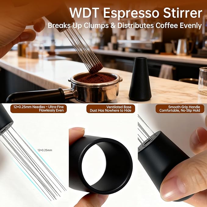 9 Pcs Espresso Accessories Kit, 54mm Espresso Tamper Tools, with Wooden Espresso Tamping Station, Distributor, Stirrer, Dosing Funnel,Puck Screen, Brush, Latte Art Pen and Decorative Stencils