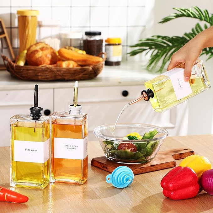 3 Sets Olive Oil Dispenser Bottles for Kitchen with Nozzles Funnel Labels Cooking Oil Dispenser 500ml Set for Kitchen Vinegar Coffee Syrup (Colorful)