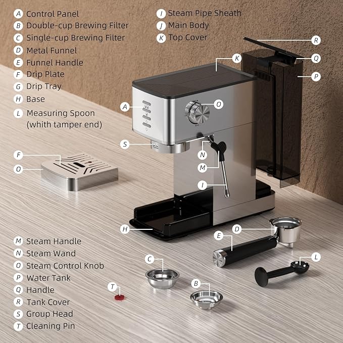 Electactic Espresso Machine 20 Bar with Rapid Cold Brew - Hot & Iced Coffee Maker, Built-in Steam Wand, Touch Screen, 37oz Water Tank -Perfect for Lattes, Cappuccinos, and Gift for Coffee Lovers