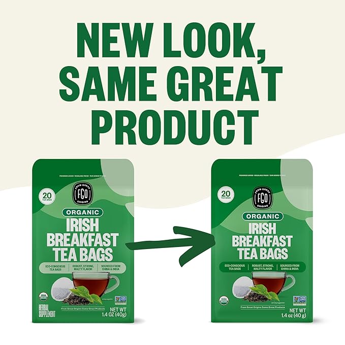 FGO Organic Irish Breakfast Tea, 20 Count, Eco-Conscious Tea Bags (Pack of 1)