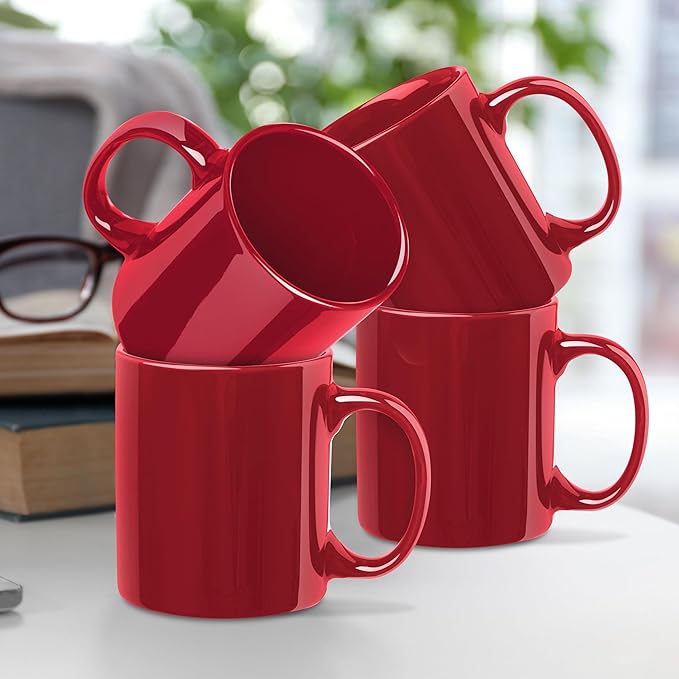 DISCOUNT PROMOS Ceramic Coffee Mugs 11 oz. Set of 10, Bulk Pack - Coffee cup set, Iced coffee cup, Gaming mug - Red