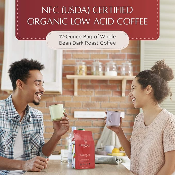 Lifeboost Dark Roast Whole Bean Coffee - Low Acid Organic Coffee, Non-GMO, USDA Organic, Single Origin, Third-Party Tested for Mycotoxins & Pesticides - 12 oz, Pack of 3