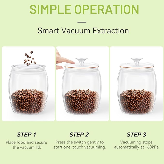Secura VacGuard Fresh Canister, Electric Vacuum Canister, Smart Storage Container & Coffee Containers for Coffee Beans, Cookie & Pet Food 3 L, 101 oz