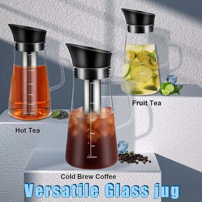 Cold Brew Coffee Maker Cold Brew Tea Pitcher Glass and Airtight Lid Coffee Pot 1.2L
