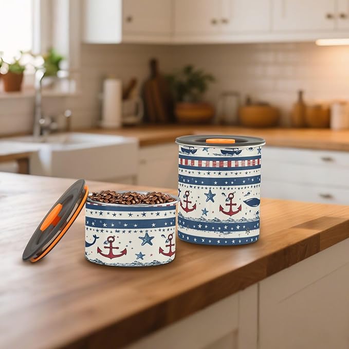ALAZA Sailboat Anchor Stars Stripe Airtight Coffee Bean Canister 500ml Food Storage Containers with Lids For Gournd, Tea, Sugar, Flour, Rice, Cereal, Candy Cookie Jar
