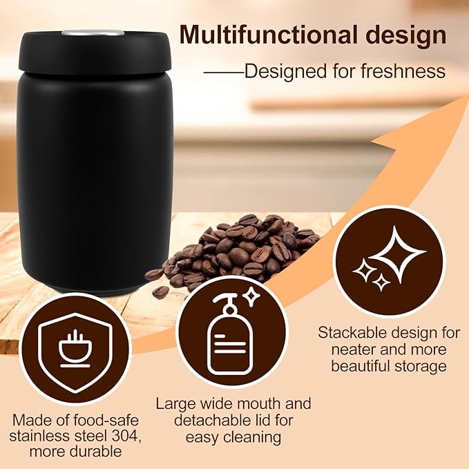 1200ml Coffee Vacuum Canister, Coffee Bean Storage Container, Airtight Coffee Canister, Stainless Steel Food Storage Container, Large Capacity Coffee Storage Container for Coffee Bean Tea Storage