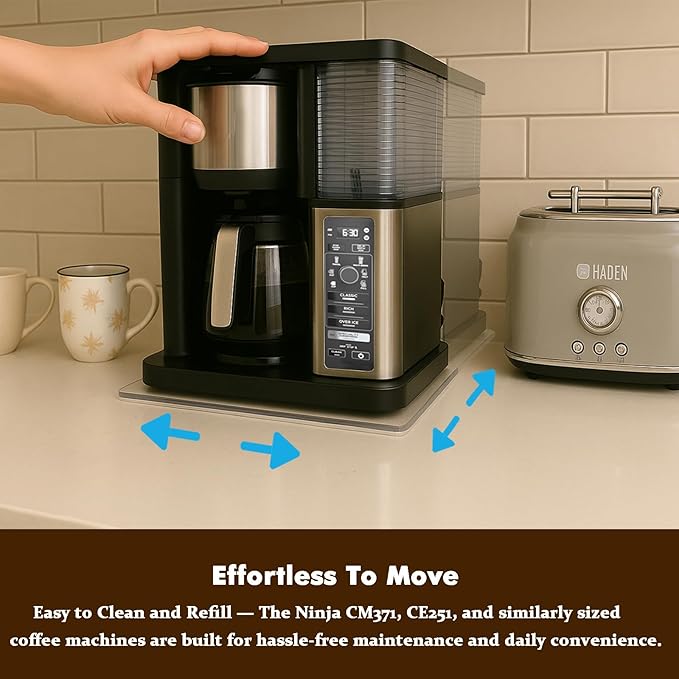 Transparent Acrylic Appliance Slider – 13” x 9.45” Coffee Maker Slider Tray for Countertop, Compatible with Ninja CM401, CE251, CM371, BLACK+DECKER CM5000B, and Other Small Appliances