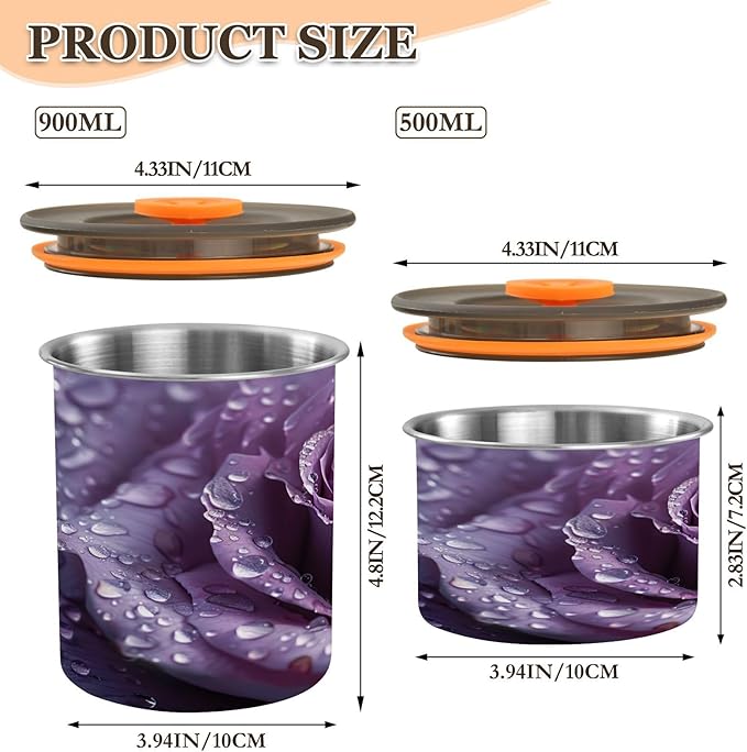 Qilmy Rose Air-Less Vacuum Coffee Storage Container-Airtight Stainless Steel Food Canister with Lid for Beans, Ground Coffee, Tea, Dry Goods, 17oz Kitchen Organizer Jar