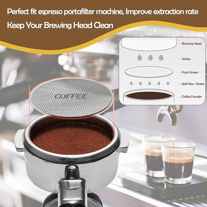 Puck Screen 53.5mm Reusable Puck Screen for Espresso Portafilter, 1.7mm Thickness 150μm 316 Stainless Steel Screen Filter Basket Compatible with Espresso Machine