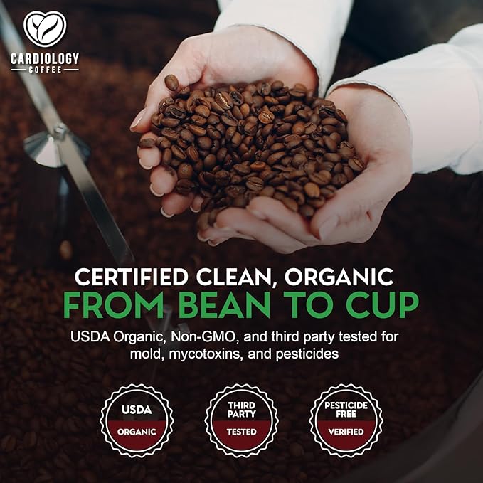 Cardiology Coffee – Decaf Coffee Beans – USDA Certified 12oz Premium Whole Bean Coffee Medium Roast – Decaf Espresso Beans with Swiss Water Decaf and Antioxidant Benefits – Heart Healthy Lifestyle