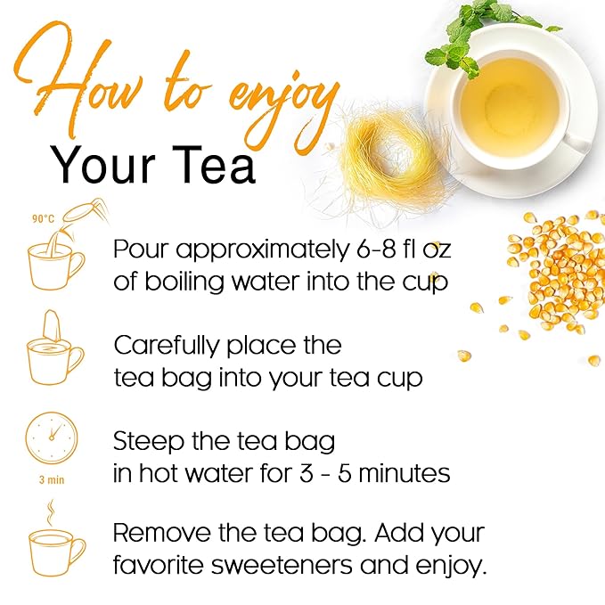 FreshDrinkUS, Premium 40 Tea Bags Corn Silk Tea, 100% Natural & Pure from Corn Silk. Herbal Tea. Clean Ingredients. Made with Natural Material Tea Bags. No Sugar, No Caffeine, Vegan.