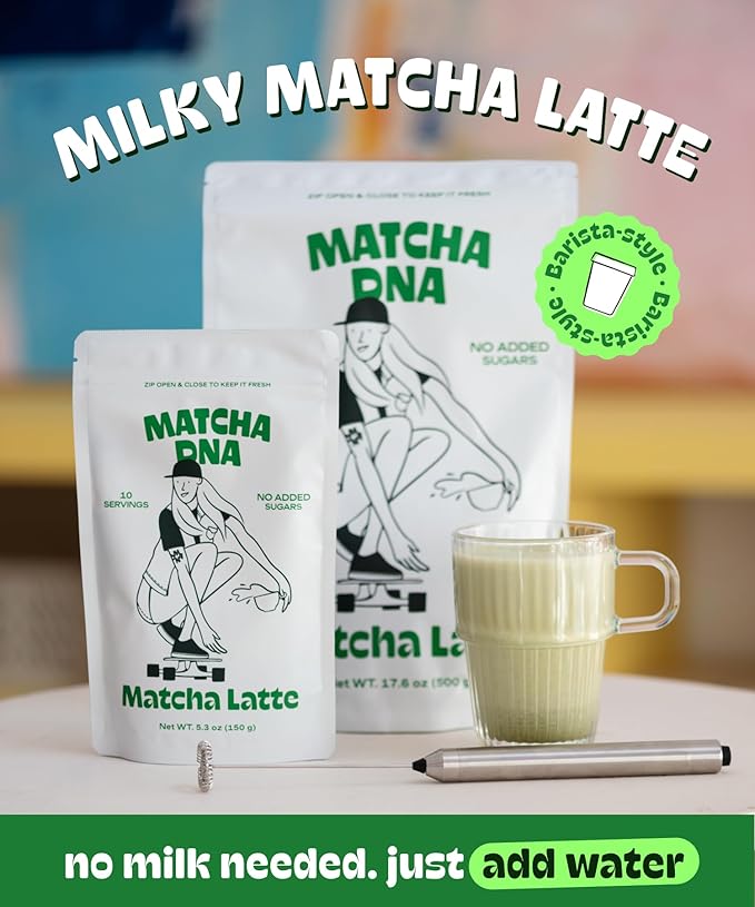 MatchaDNA Matcha Latte – Sweet Matcha Latte Powder with Milk, No Sugar Added – Green Tea Lattes Mix for Hot or Iced Drinks – Organic Macha Tea, Antioxidant Rich, Smooth Energy Boost (17.6 oz Pouch)