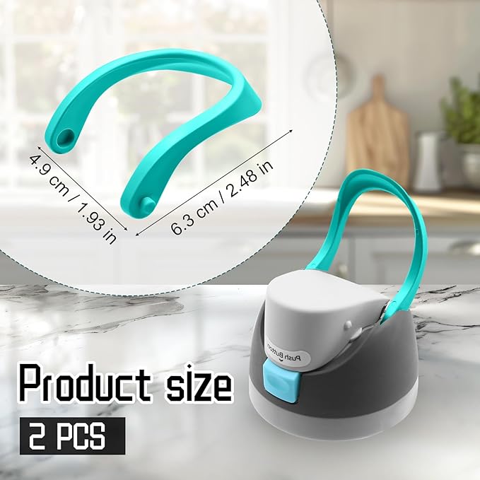 2pcs Handles for Owala FreeSip 24oz 32oz, Water Bottle Cap Carry Loop Handle, Replacement Parts for Owala Cup 16/25/40oz Easy Bottle Top Lid Cap Replacement Accessories, BPA-Free (Cyan)