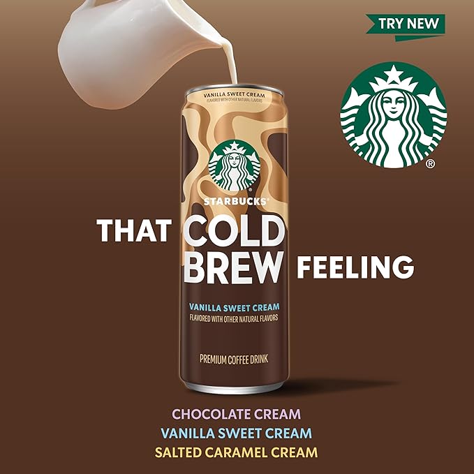 Starbucks Cold Brew Coffee, 3 Flavor Variety Pack, 11 fl oz Cans (12 Pack), Premium Coffee Drink, Iced Coffee