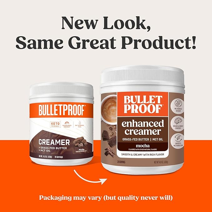 Bulletproof Mocha Creamer, 14.8 Ounces, Keto Coffee Creamer with MCT Oil, Grass-Fed Butter, and Real Cocoa, Supports Brain Function, Packaging May Vary