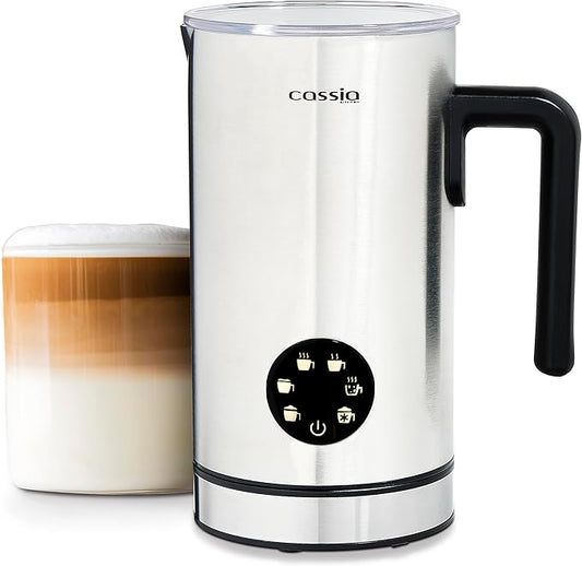 Cassia Electric Milk Frother with 5-in-1 Functions – Hot & Cold Foam, Chocolate & Milk Warmer – 550W, Digital Touch Screen Control, 160ML Frothing & 300ML Heating Capacity, Stainless Steel