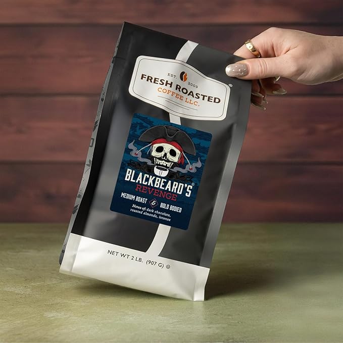 Fresh Roasted Coffee, Blackbeard's Revenge, 2 lb (32 oz), Medium Roast, Kosher, Whole Bean
