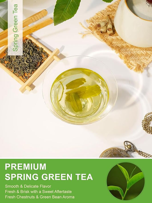 TeeLux Premium Early Spring Green Tea Loose Leaf – 16oz, Handpicked Young Leaves & Buds, Fresh & Mellow Taste