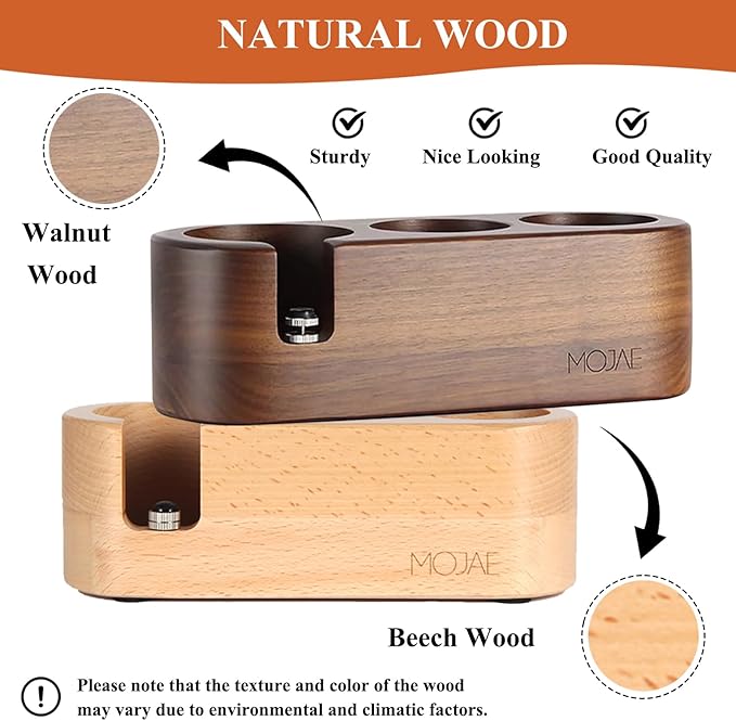 MOJAE Espresso Tamping Station, Tamper Station, Wooden Coffee Tamper holder, Portafilter Holder with Anti Slip Bottom, 3 Holes for Coffee Tamper,Distributor and Portafilter(Beech, 58mm)