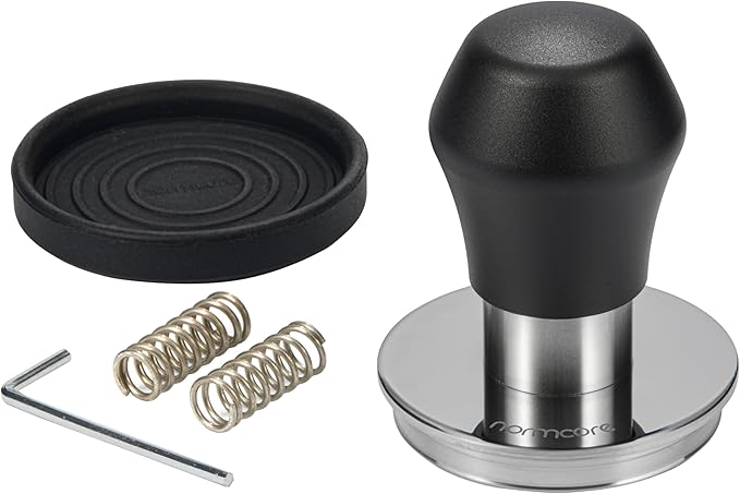 Normcore 58.5mm Coffee Tamper V4.1 Mini, Spring-Loaded with Click Feedback, Self-Leveling Stainless Steel Flat Baffle, Compatible with 58mm Espresso Machines Portafilter, Black