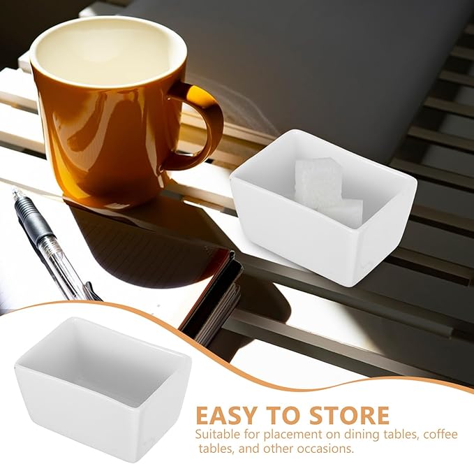 Rectangular Ceramic Sugar Holder and Sugar Cube Container 170Ml White Porcelain for Coffee Station and Kitchen 2Pcs Set