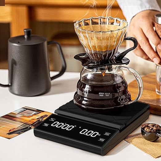 Coffee Scale with Timer, 0.1g High Precision Kitchen Scale Pour Over Drip Espresso Scale with LED Display, Manual&Automatic Timing with Type-C Charging Cable Touch Sensor and Silicone Cover
